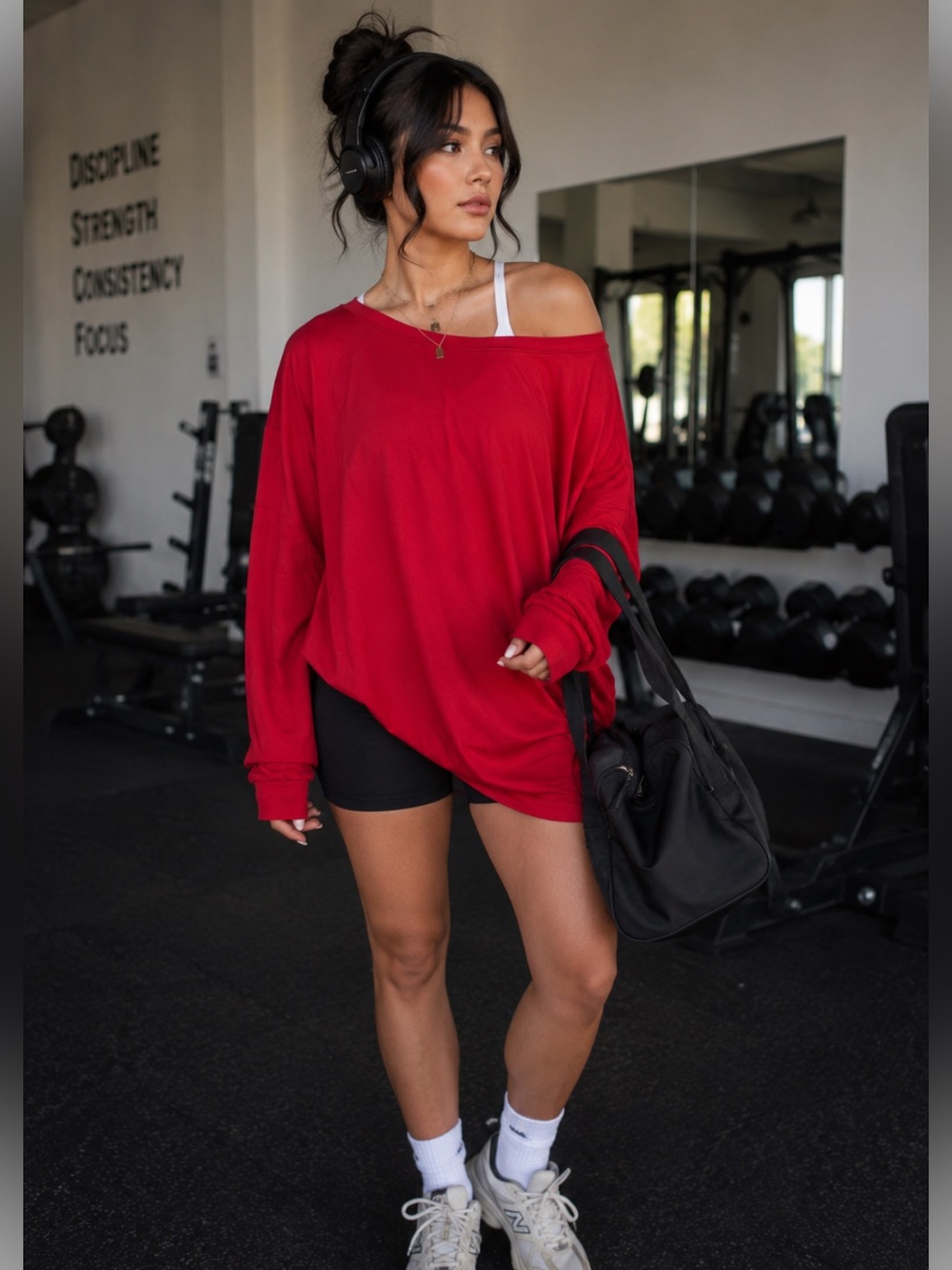 Fabletics Red Long Sleeve Crewneck Top